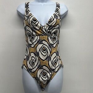 Karla Colletto Swim Suit One 1 Piece Roses Floral Underwired White Tan Size 12